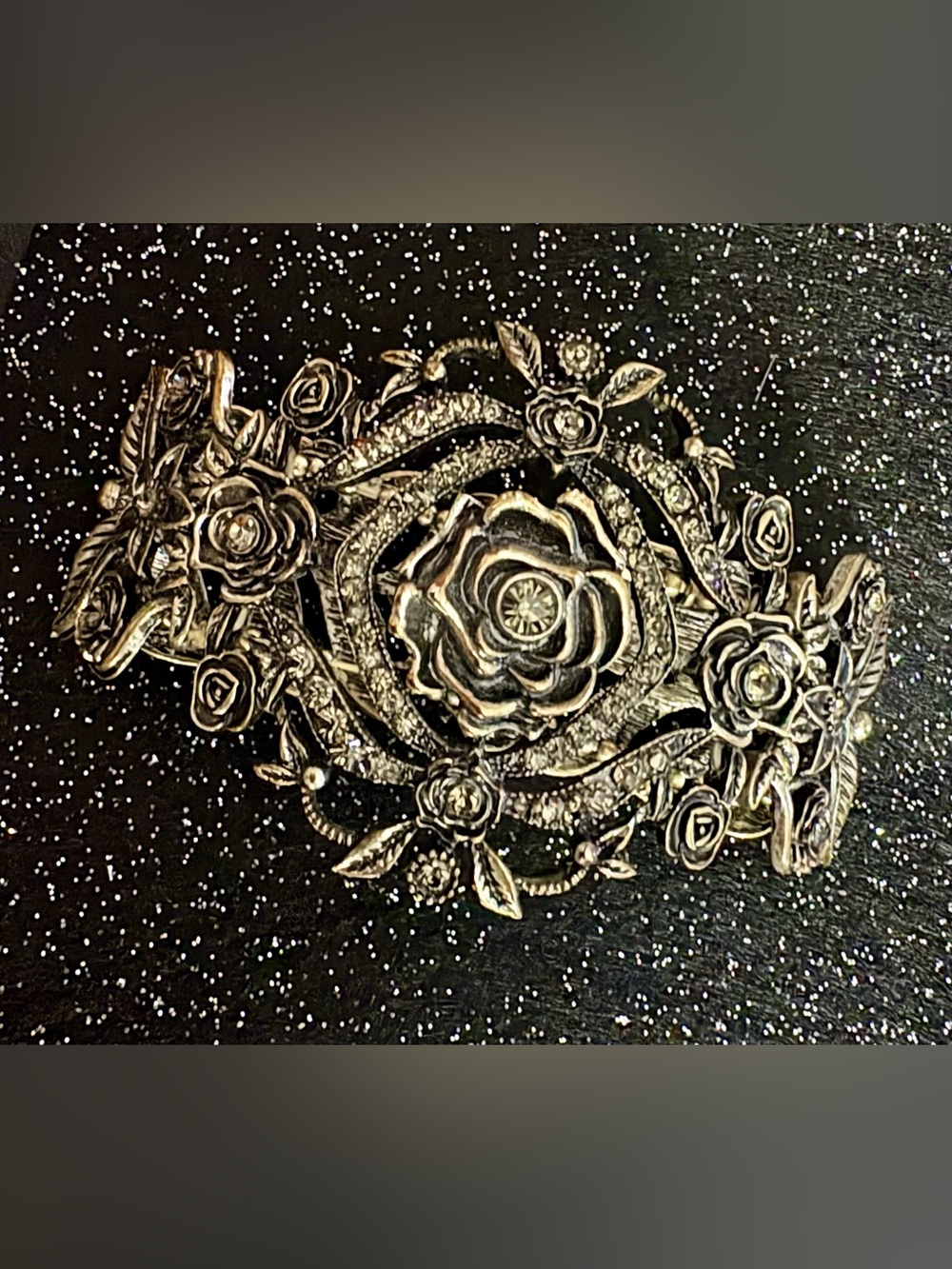 Floral Rose Metal Statement Bracelet - Gold Tone